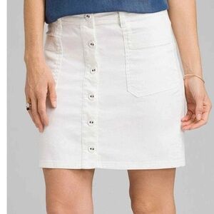 Prana Kara Skirt Organic Cotton A-Line Button Front‎ Denim white Minj Sz 10